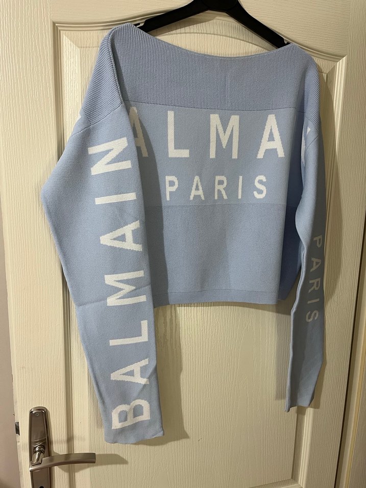 Mavi BALMAIN PARIS Baskılı Triko Kadın Kazak - Görsel 2