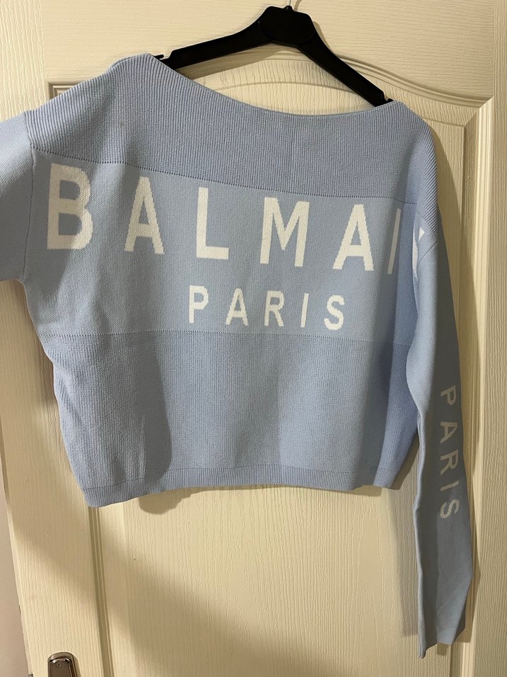 Mavi BALMAIN PARIS Baskılı Triko Kadın Kazak - Görsel 3