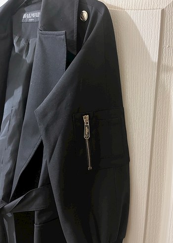 Siyah Uzun Kadın Trençkot - Balmain - Görsel 3