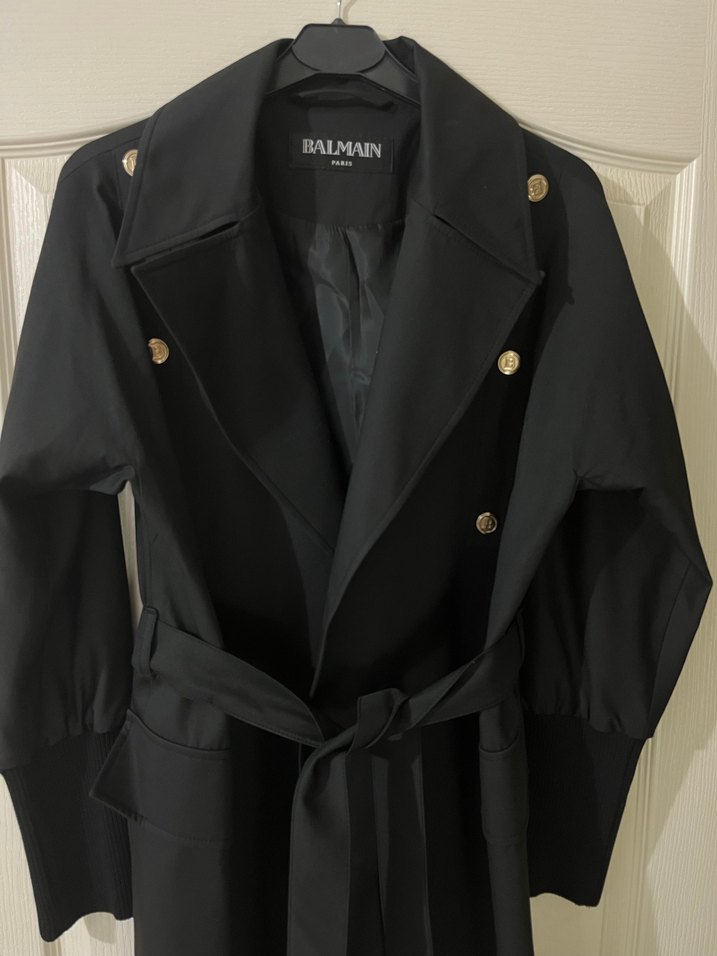 Siyah Uzun Kadın Trençkot - Balmain - Görsel 2