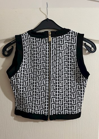 Düğmeli Siyah Beyaz Mini Kadın Yelek - Görsel 2