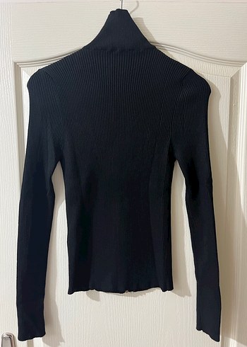 Düğmeli Siyah Yüksek Yakalı Triko Kazak - Görsel 2