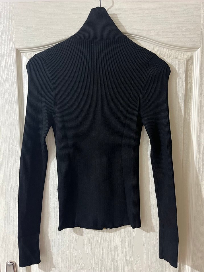 Düğmeli Siyah Yüksek Yakalı Triko Kazak - Görsel 2