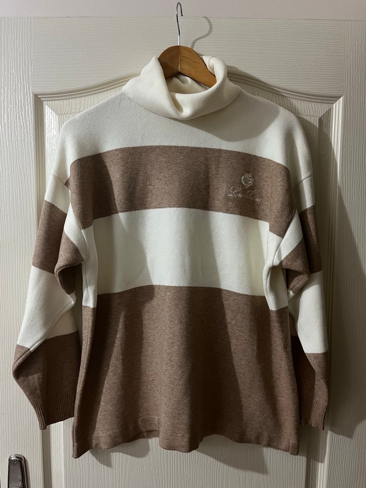 Bej Boğazlı Triko Kadın Kazak pantolon takım - Görsel 3