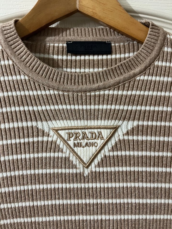 Bej Çizgili İnce Triko Kadın Kazak - Görsel 2