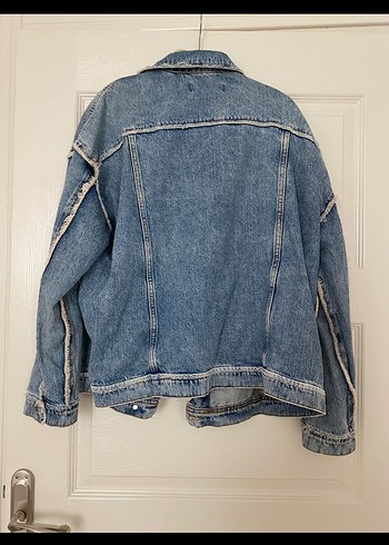 m Beden mavi Renk Mango Kadın Mavi Bağlama Desenli Oversize Denim Ceket