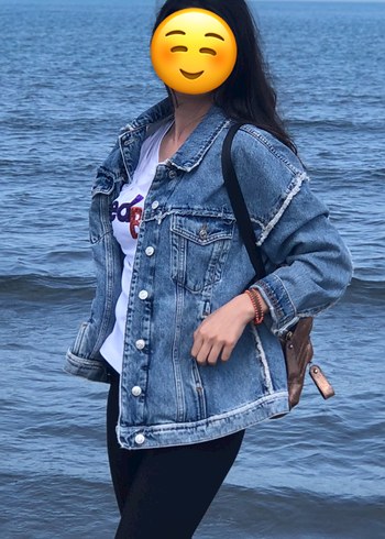 Mango Kadın Mavi Bağlama Desenli Oversize Denim Ceket