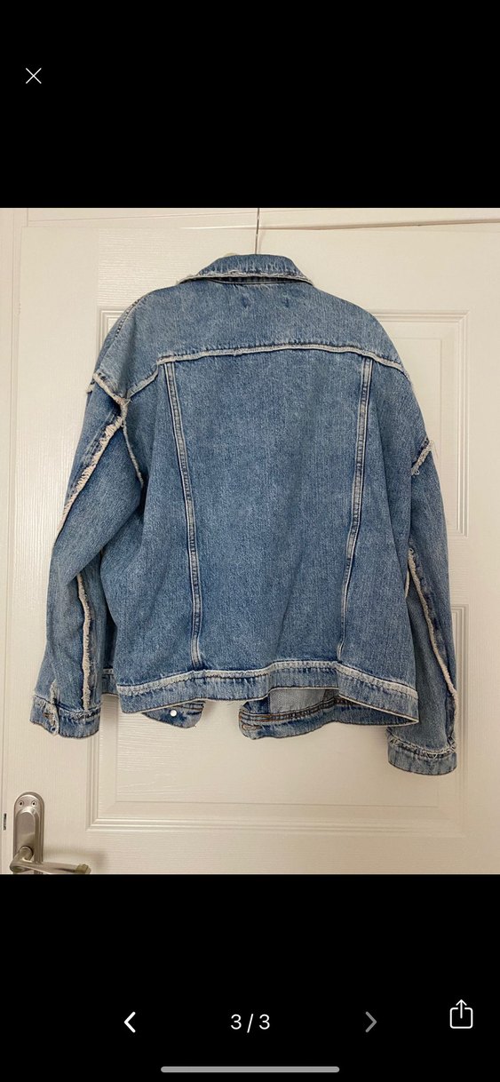 Mango Kadın Mavi Bağlama Desenli Oversize Denim Ceket - Görsel 3