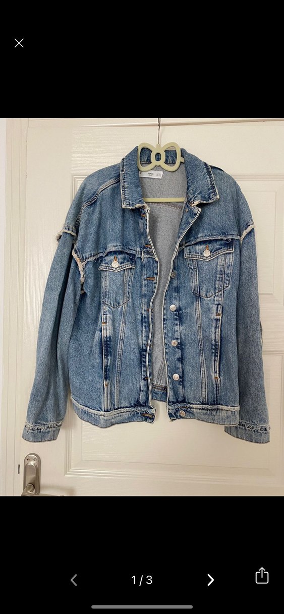 Mango Kadın Mavi Bağlama Desenli Oversize Denim Ceket - Görsel 2