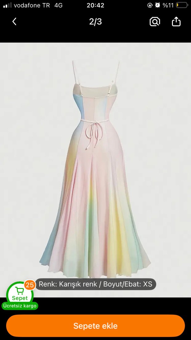 Pastel Renkli Uzun Elbise - Görsel 3