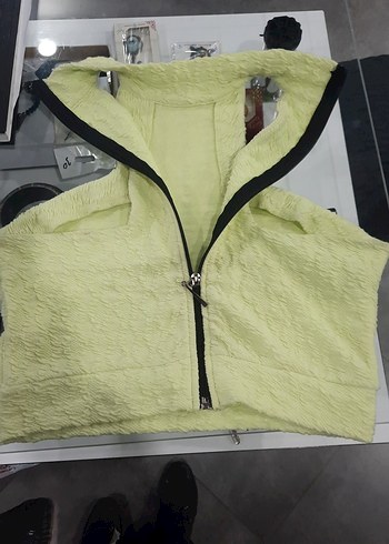 fosfor Sarı Yüksek Yakalı Kolsuz Mini Yelek - Görsel 4