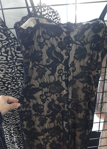 Siyah Dantelli Straplez Uzun Abiye Elbise kadın - Görsel 7