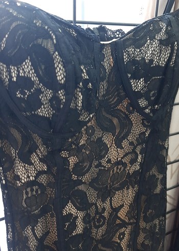 Siyah Dantelli Straplez Uzun Abiye Elbise kadın - Görsel 3