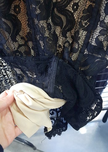 Siyah Dantelli Straplez Uzun Abiye Elbise kadın - Görsel 4