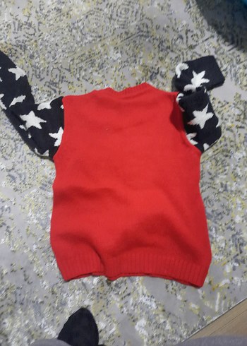 Çocuk Nakışlı Kırmızı Triko Kazak - Görsel 3