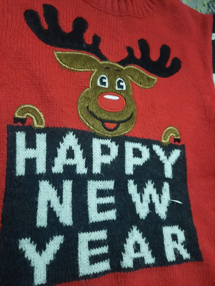 Çocuk Nakışlı Kırmızı Triko Kazak - Görsel 2