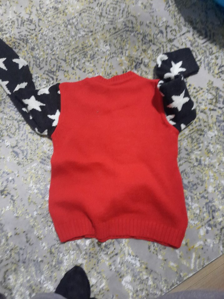 Çocuk Nakışlı Kırmızı Triko Kazak - Görsel 3