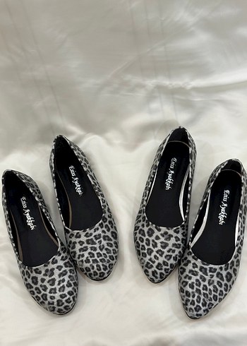 Gri Leopar Desenli Kadın Dolgu Topuklu Babet