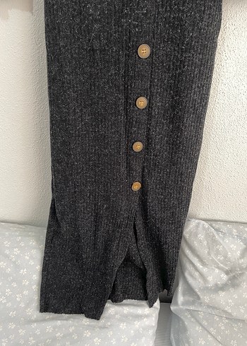 Düğmeli Gri Uzun  Elbise - Görsel 2