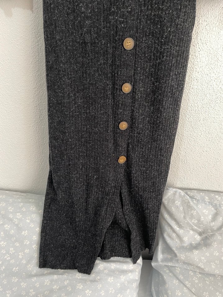 Düğmeli Gri Uzun  Elbise - Görsel 2