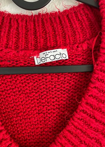 Kırmızı V Yaka Örgü Kadın Kazak - Görsel 3