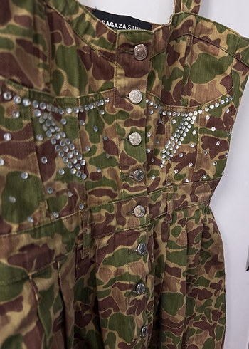 Sagaza Kadın Kamuflaj Desenli Mini Tulum - Görsel 7