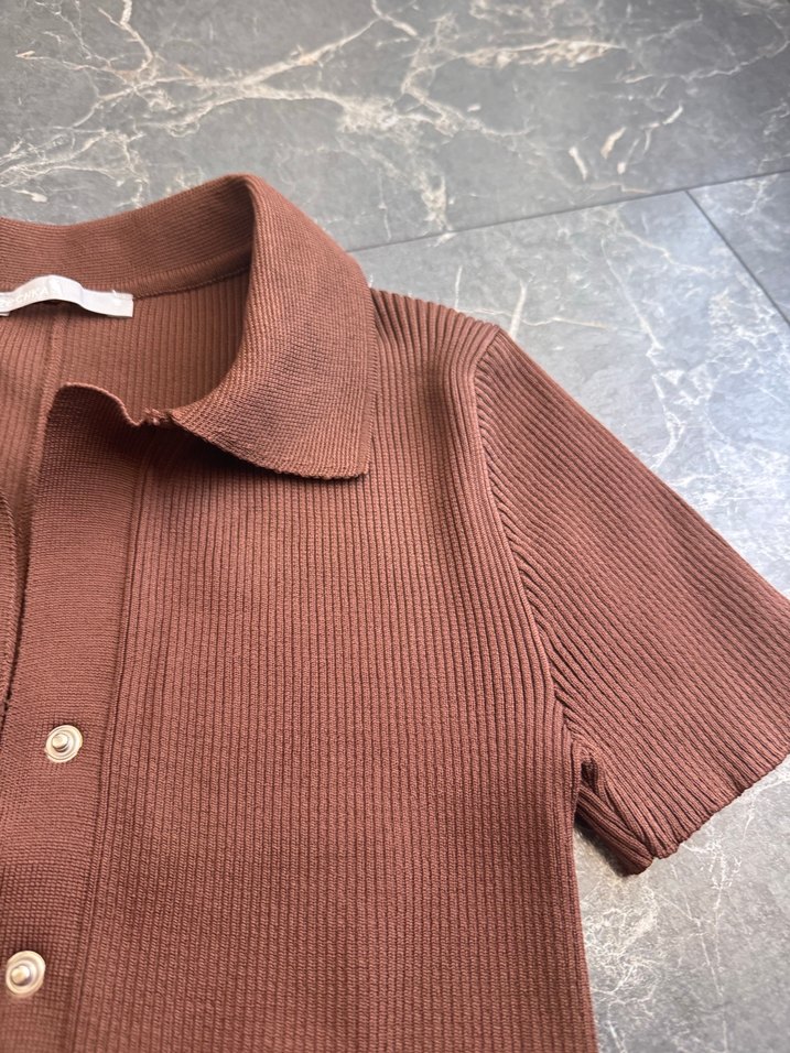 Kahverengi Düğmeli Kısa Kollu Kadın mini Tulum - Görsel 2