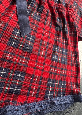 Kırmızı Ekose Mini İp Askılı pamuklu Kadın Pijama Takımı - Görsel 3