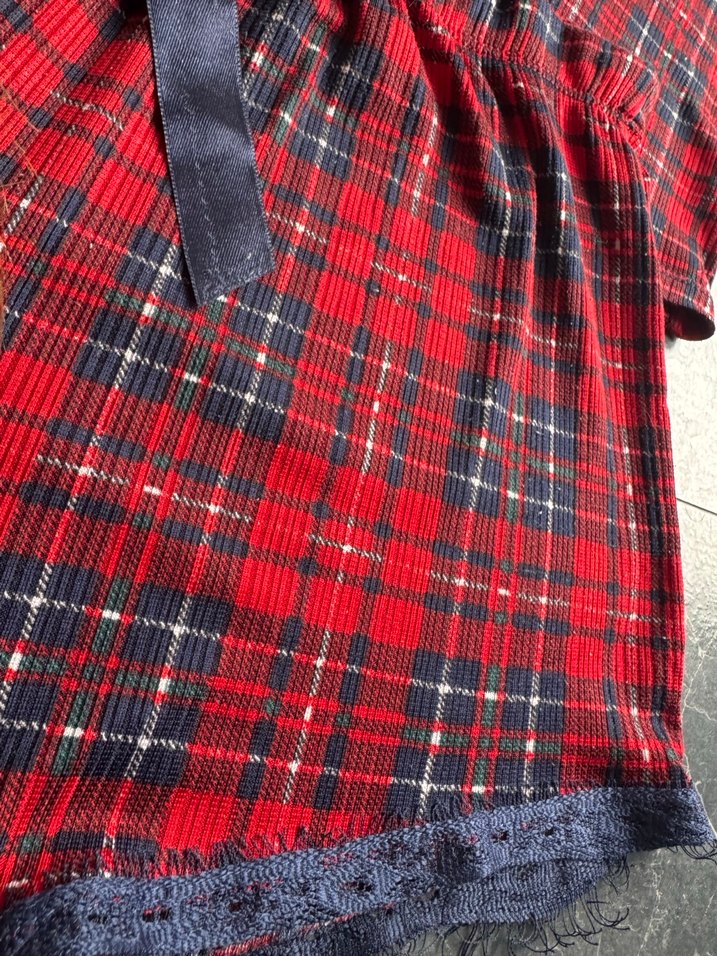 Kırmızı Ekose Mini İp Askılı pamuklu Kadın Pijama Takımı - Görsel 3