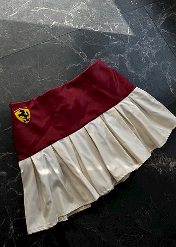 Bordo Beyaz Motorcu Ferrari Pilili Mini Etek - Görsel 6