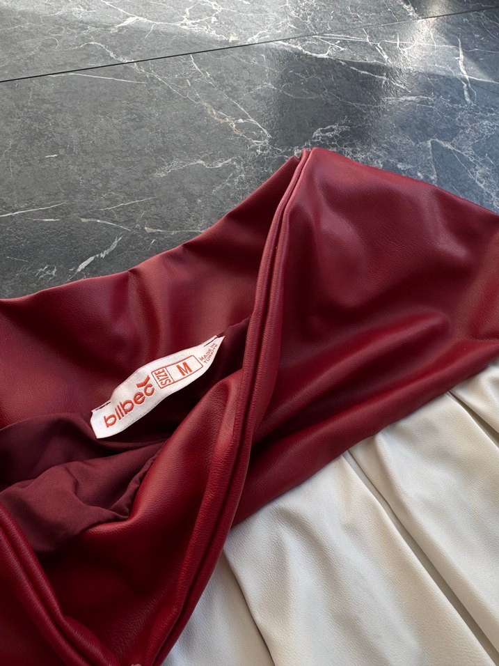 Bordo Beyaz Motorcu Ferrari Pilili Mini Etek - Görsel 3