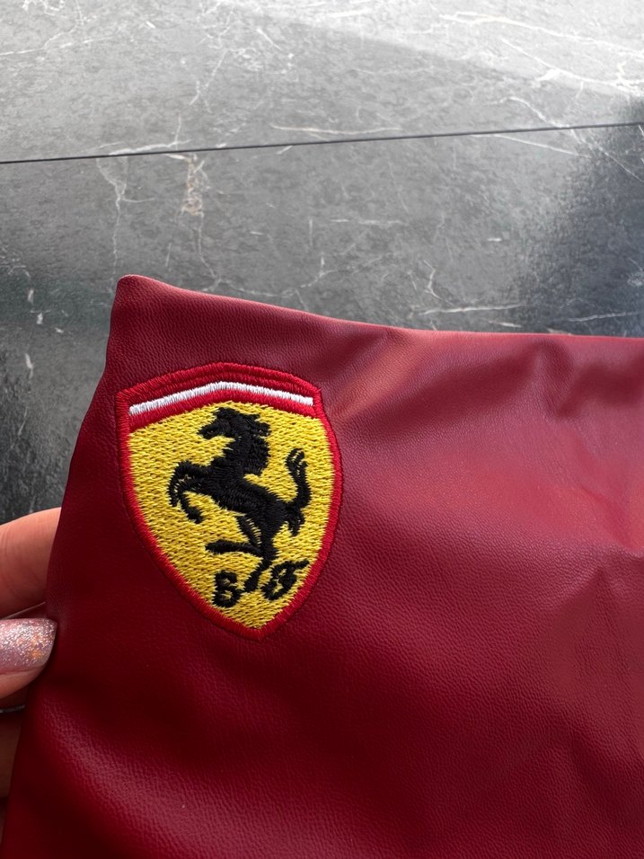 Bordo Beyaz Motorcu Ferrari Pilili Mini Etek - Görsel 2