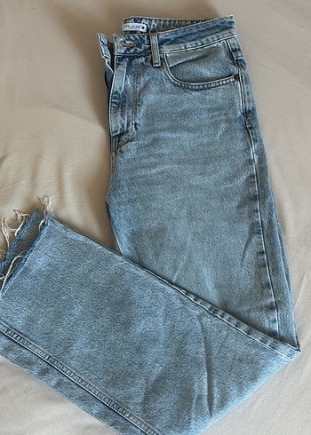 Zara Kadın Gri Mavi Midi Boy Denim Pantolon