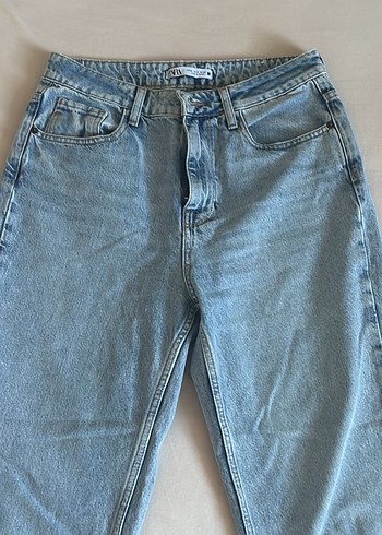 Zara Zara Kadın Gri Mavi Midi Boy Denim Pantolon