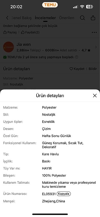 Beden mavi Renk Eşarp