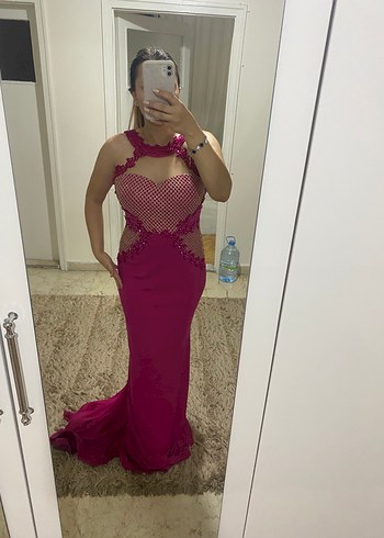 Abiye Bordo Dantelli Uzun Abiye Elbise