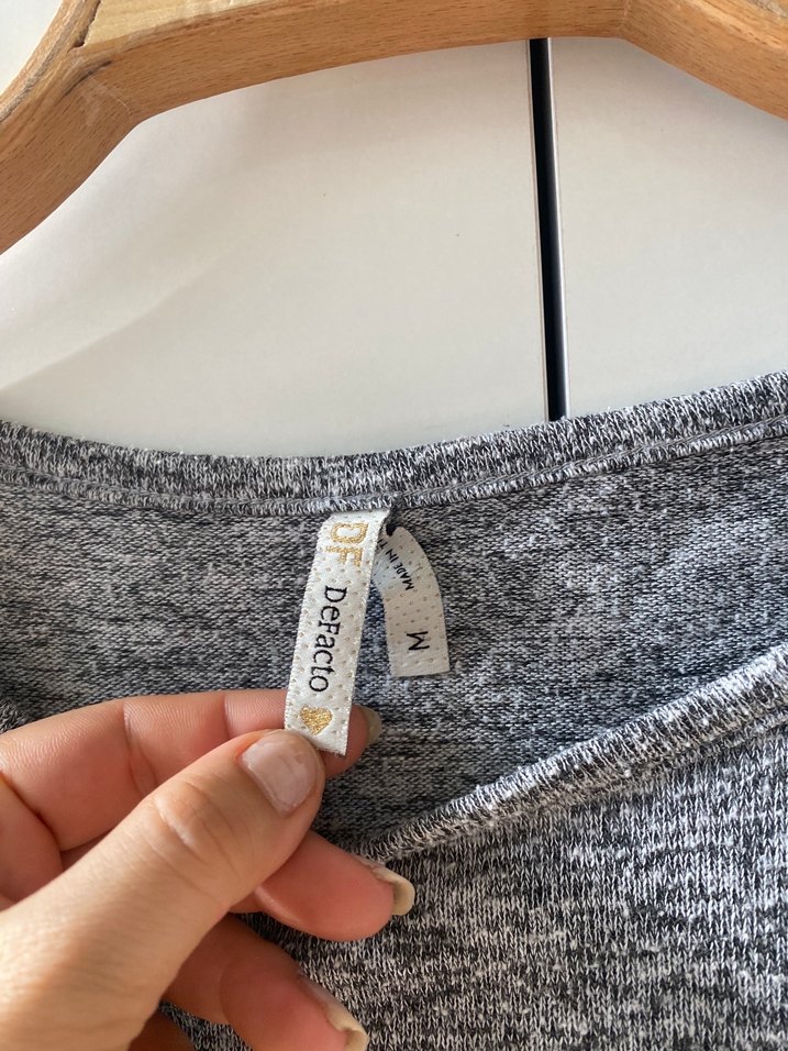 Gri Uzun Kollu Triko Hamile Tişörtü - Görsel 2