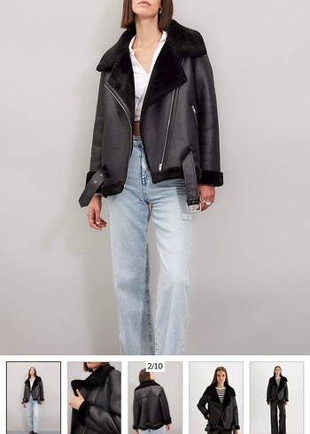 Kürk Detaylı Siyah Deri Kadın Biker Ceket - Görsel 2