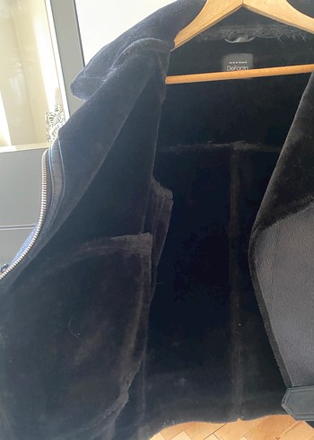 Kürk Detaylı Siyah Deri Kadın Biker Ceket - Görsel 7