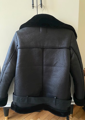 Kürk Detaylı Siyah Deri Kadın Biker Ceket - Görsel 8