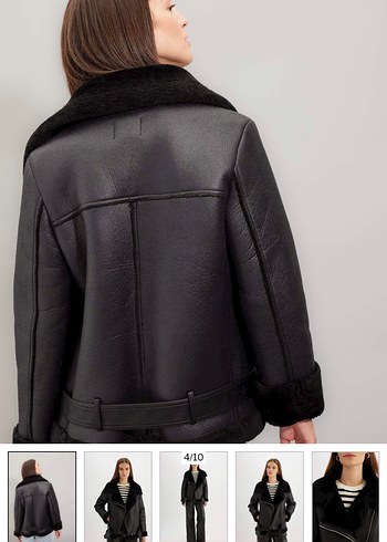 Kürk Detaylı Siyah Deri Kadın Biker Ceket - Görsel 3