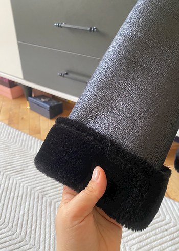 Kürk Detaylı Siyah Deri Kadın Biker Ceket - Görsel 9