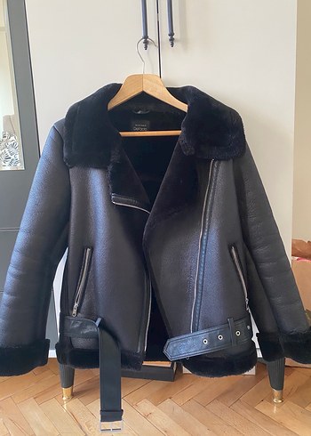 Kürk Detaylı Siyah Deri Kadın Biker Ceket - Görsel 5