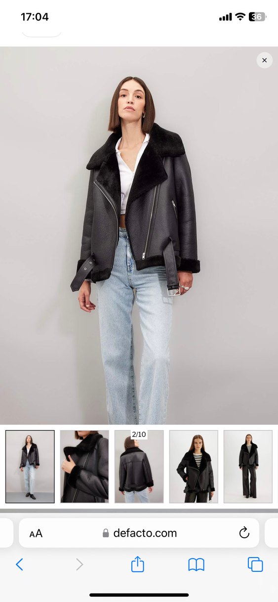 Kürk Detaylı Siyah Deri Kadın Biker Ceket - Görsel 2