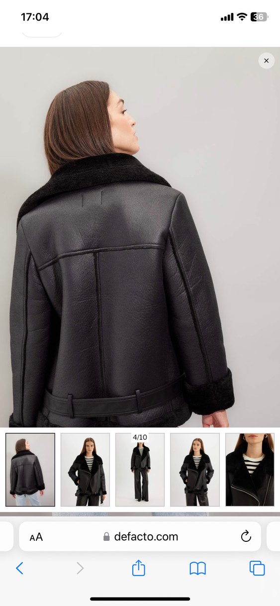 Kürk Detaylı Siyah Deri Kadın Biker Ceket - Görsel 3