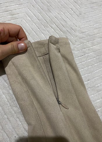 Bej Süet Kadın Pantolon Midi Boy - Görsel 3