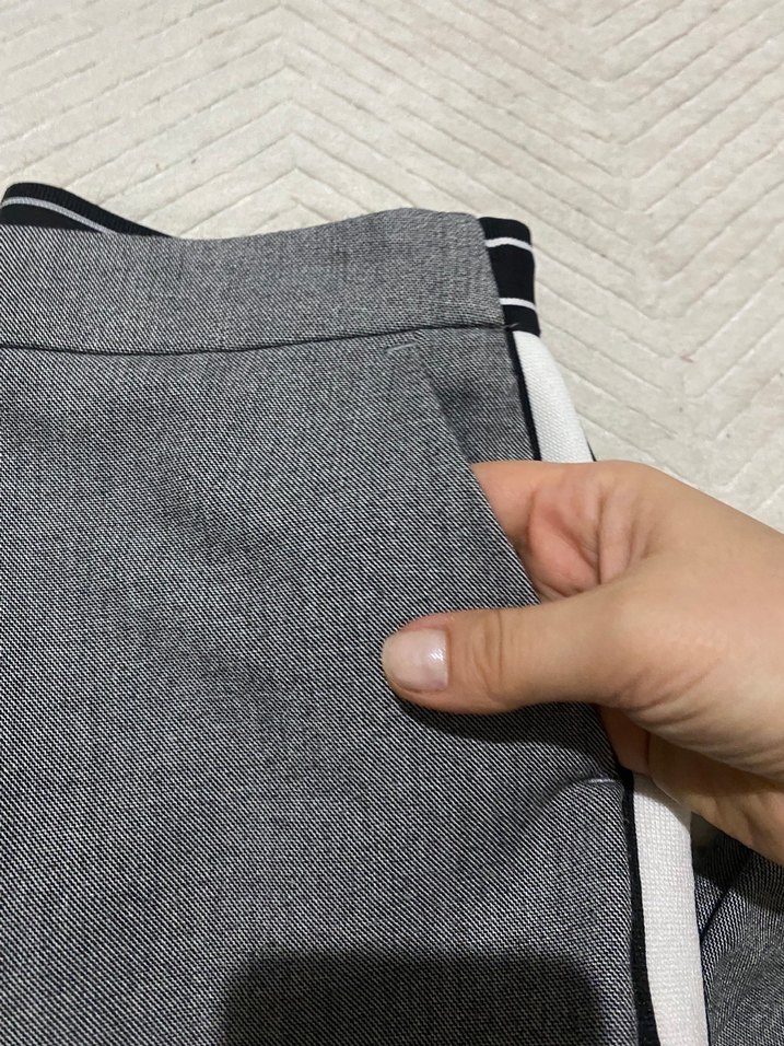 Gri Pilili Kadın Kumaş Pantolon - Görsel 4