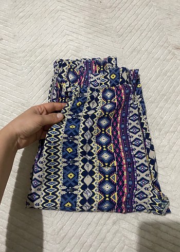 Bohem Çok Renkli Örme Midi Kadın Pantolon - Görsel 4