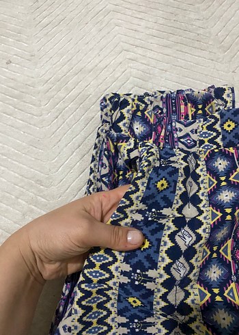 Bohem Çok Renkli Örme Midi Kadın Pantolon - Görsel 3