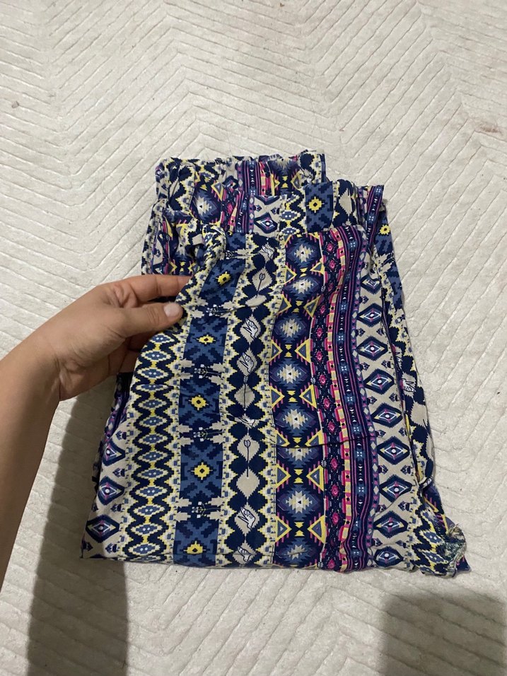 Bohem Çok Renkli Örme Midi Kadın Pantolon - Görsel 4